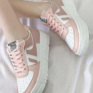 Color block White and Pink Lace-up Stake Shoes 41